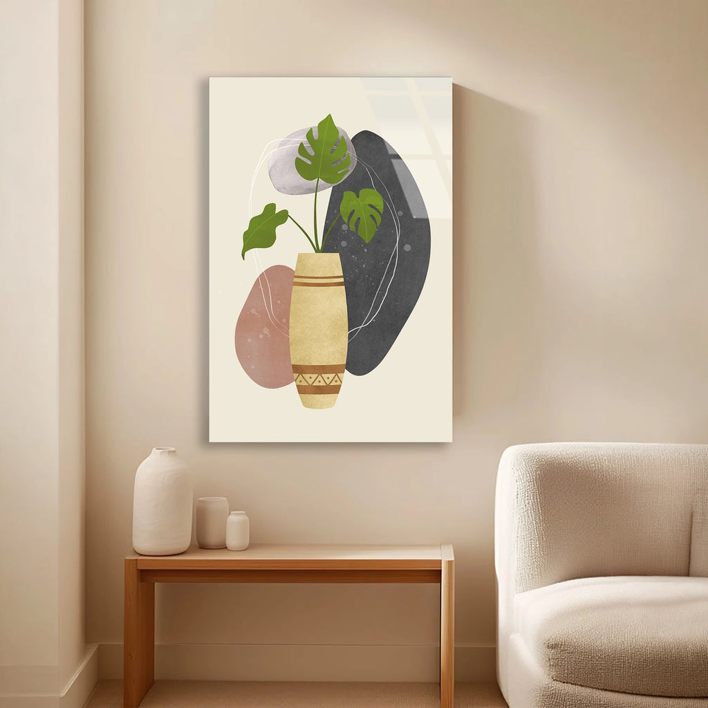 MONSTERA VAZO MİNİMAL BOHO - CAM TABLO - DEG0570