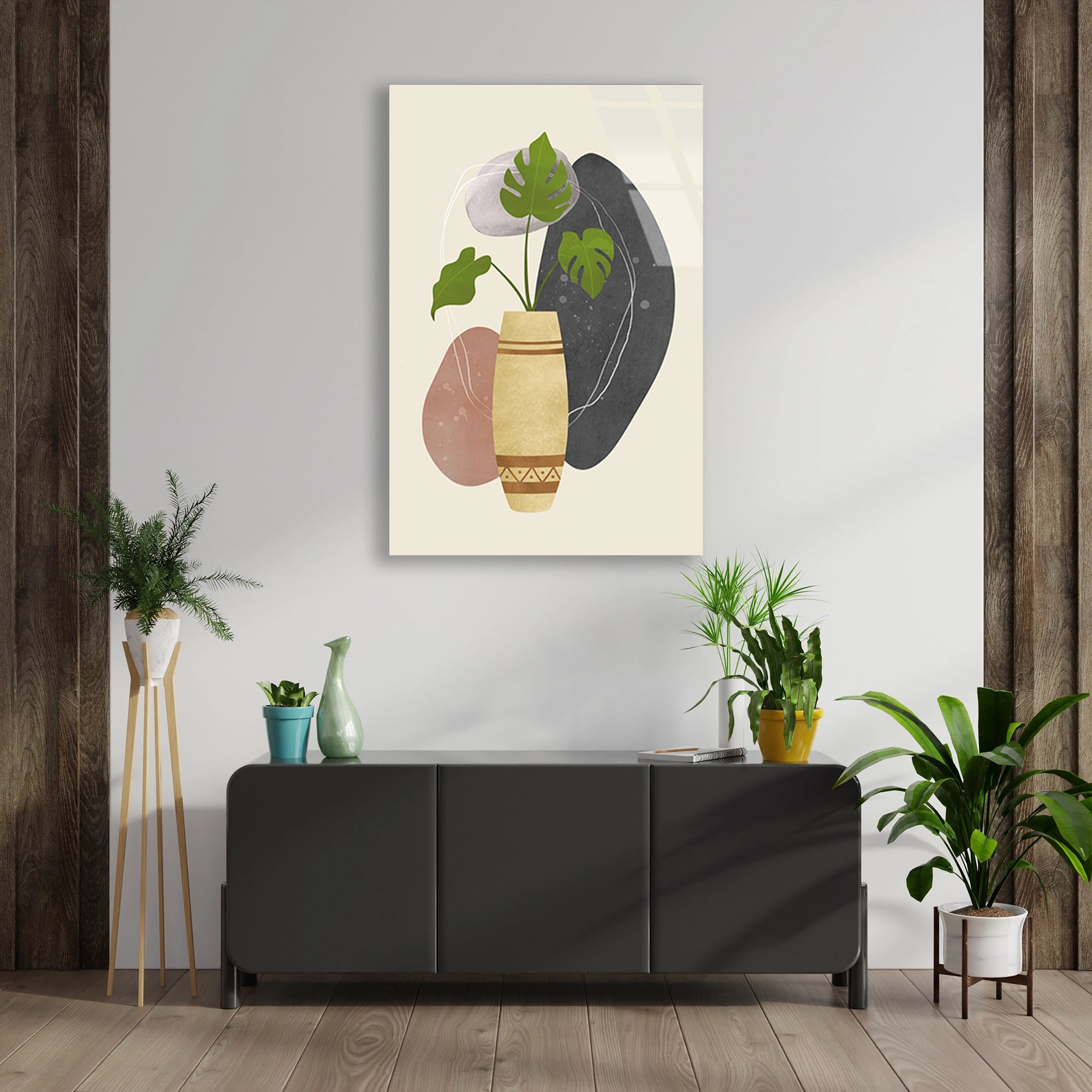 MONSTERA VAZO MİNİMAL BOHO - CAM TABLO - DEG0570
