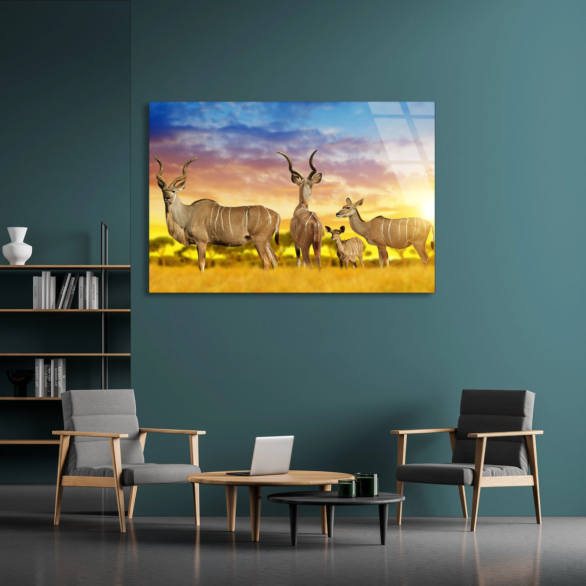 Afrika Antilopları Cam Tablo