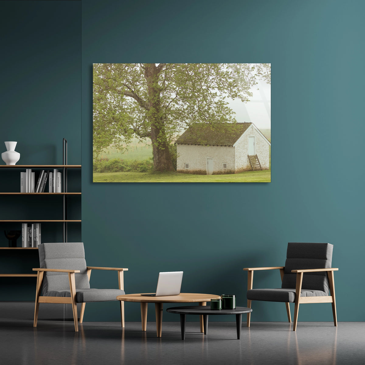 Ağaç Ve Kır Evi Cam Tablo