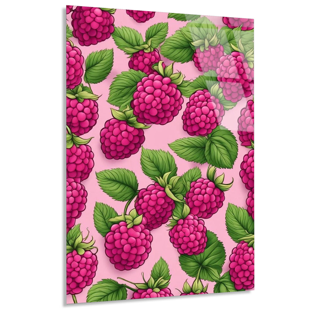Ahududu Deseni Pembe Cam Tablo