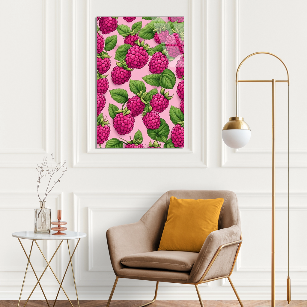 Ahududu Deseni Pembe Cam Tablo