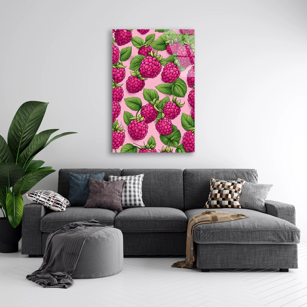 Ahududu Deseni Pembe Cam Tablo