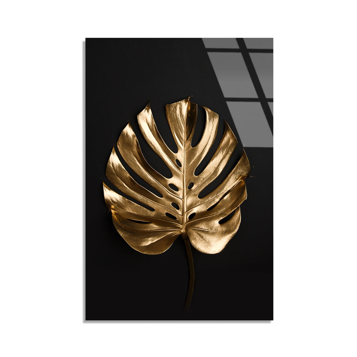 Altin Monstera Yapragi Cam Tablo