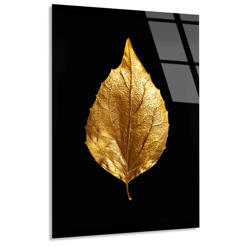 Altın Yaprak Minimal Cam Tablo