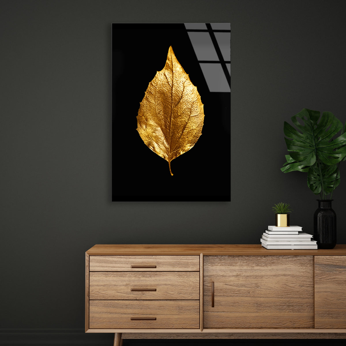 Altin Yaprak Minimal Cam Tablo