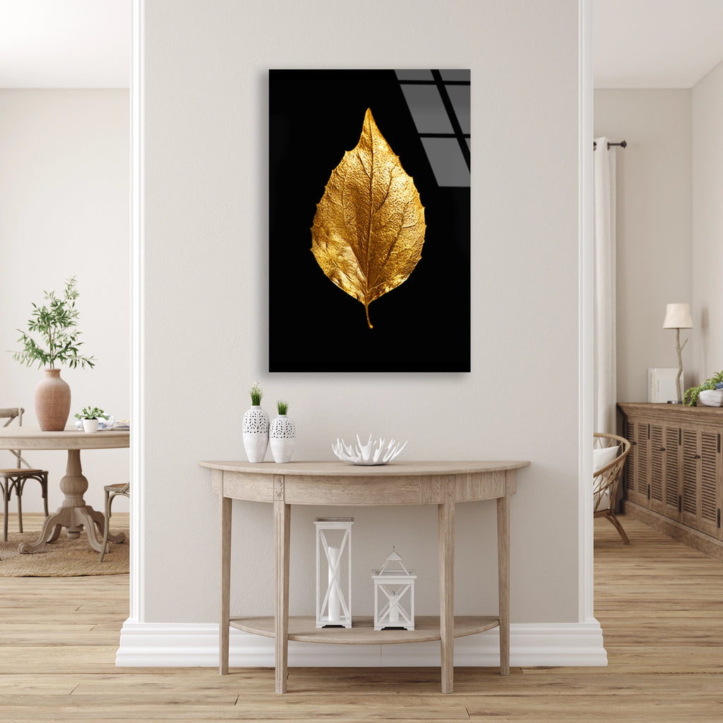 Altin Yaprak Minimal Cam Tablo