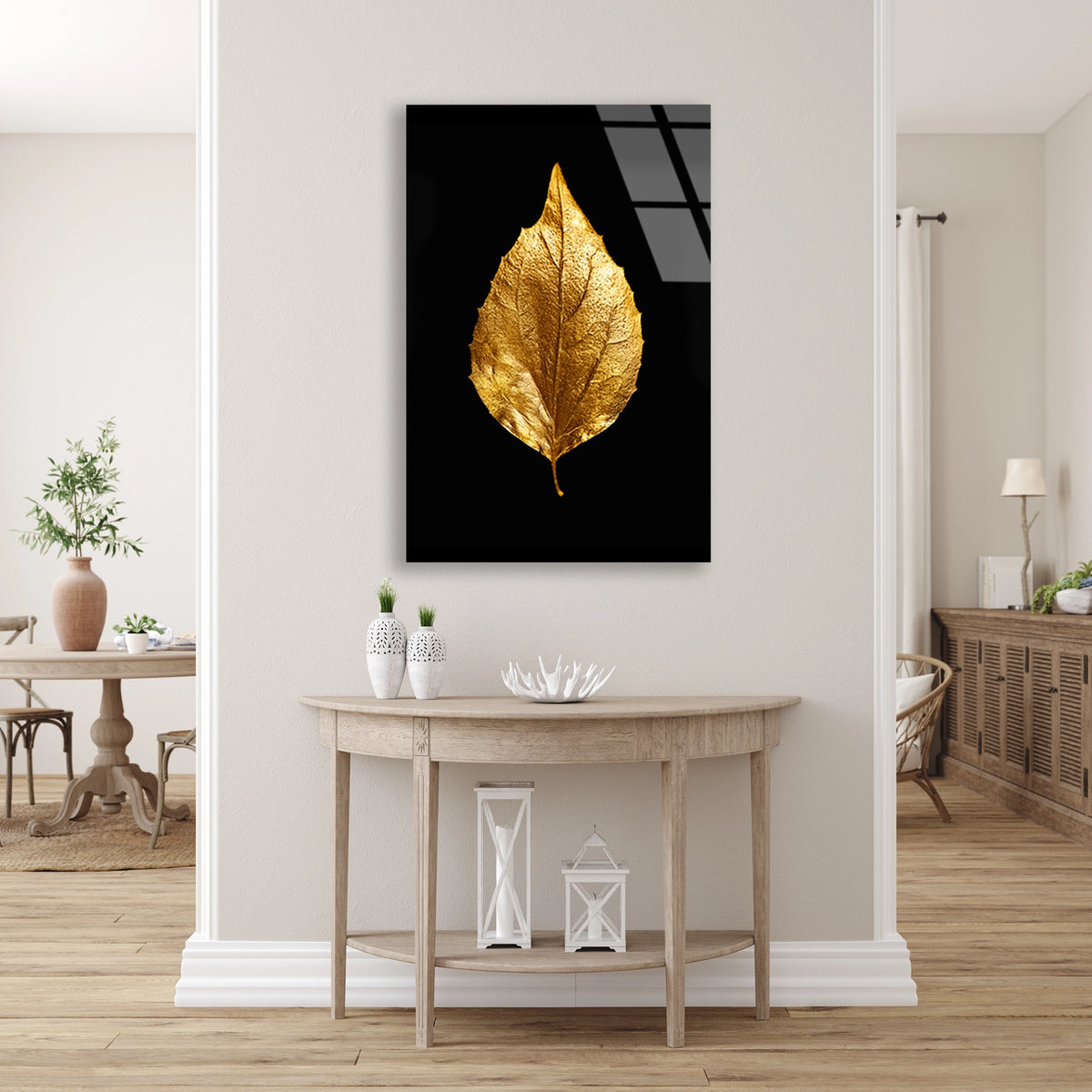 Altin Yaprak Minimal Cam Tablo