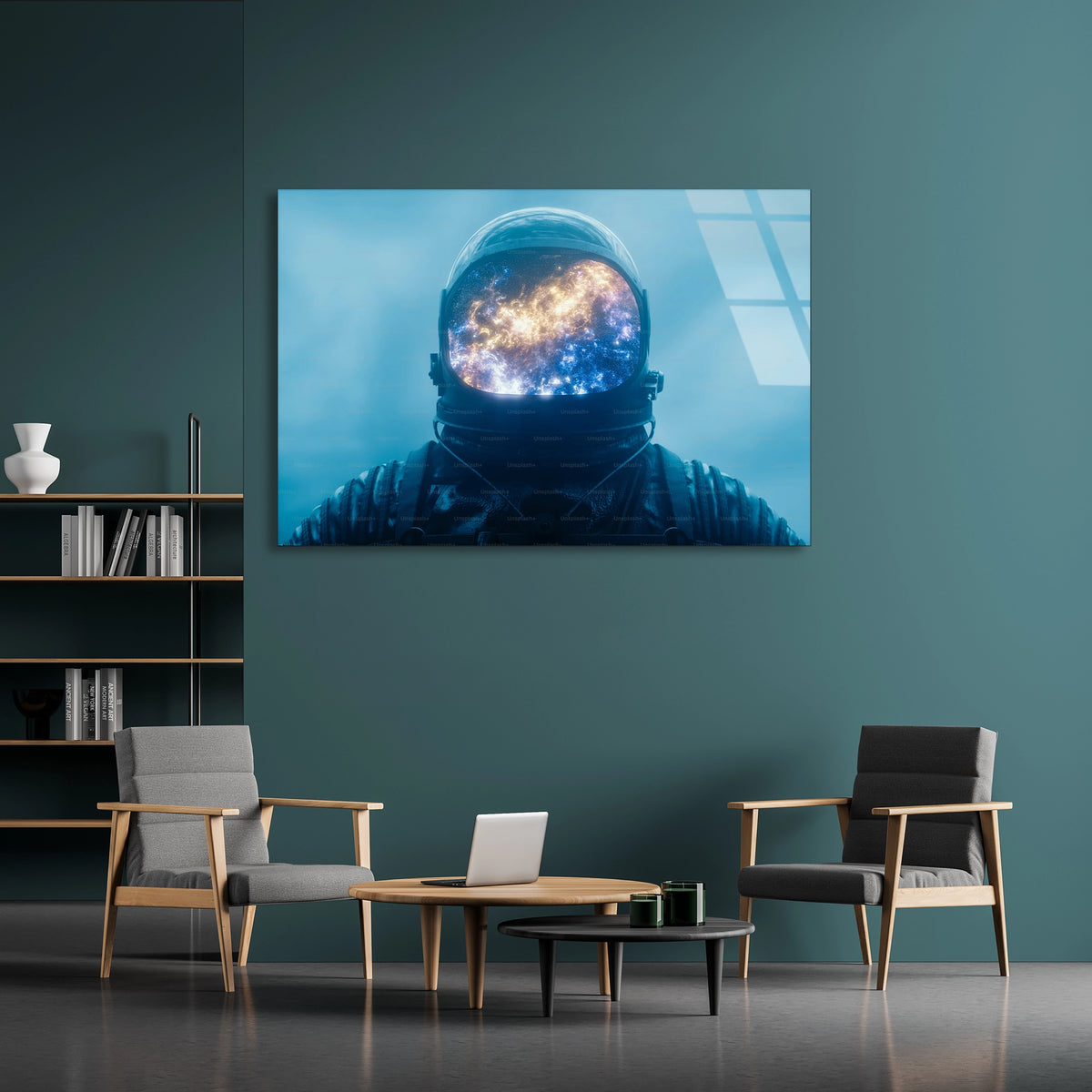 Astronot Kaskı Galaksi Cam Tablo