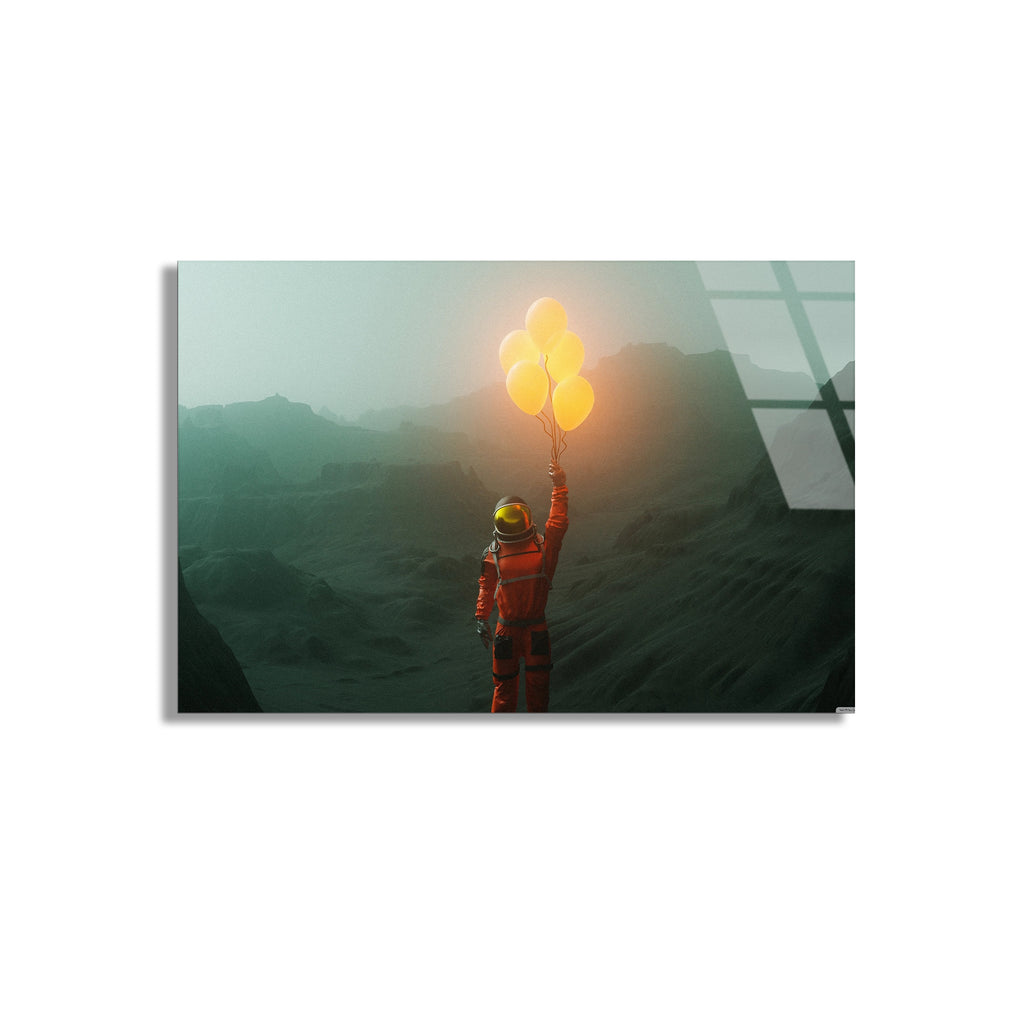 Astronot Ve Balonlar Cam Tablo