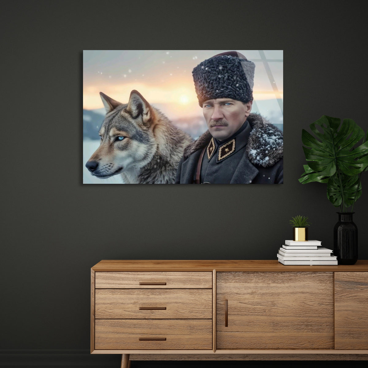 Atatürk Kurt Portresi Cam Tablo