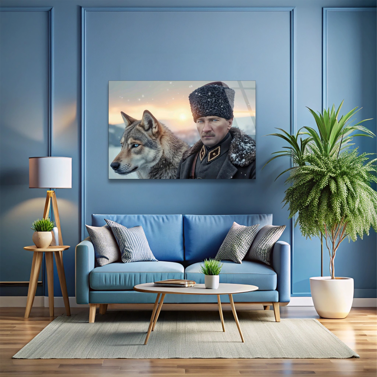 Atatürk Kurt Portresi Cam Tablo