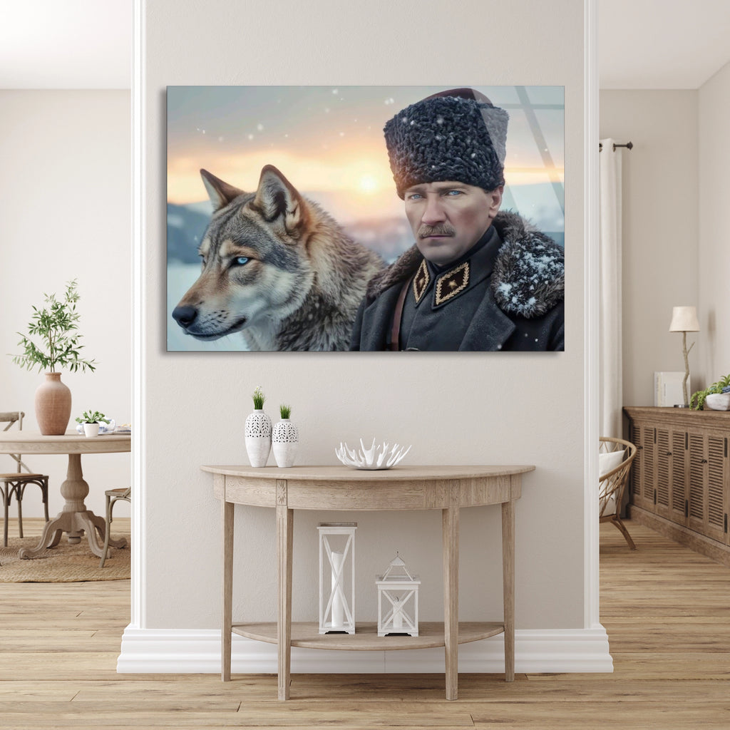 Atatürk Kurt Portresi Cam Tablo