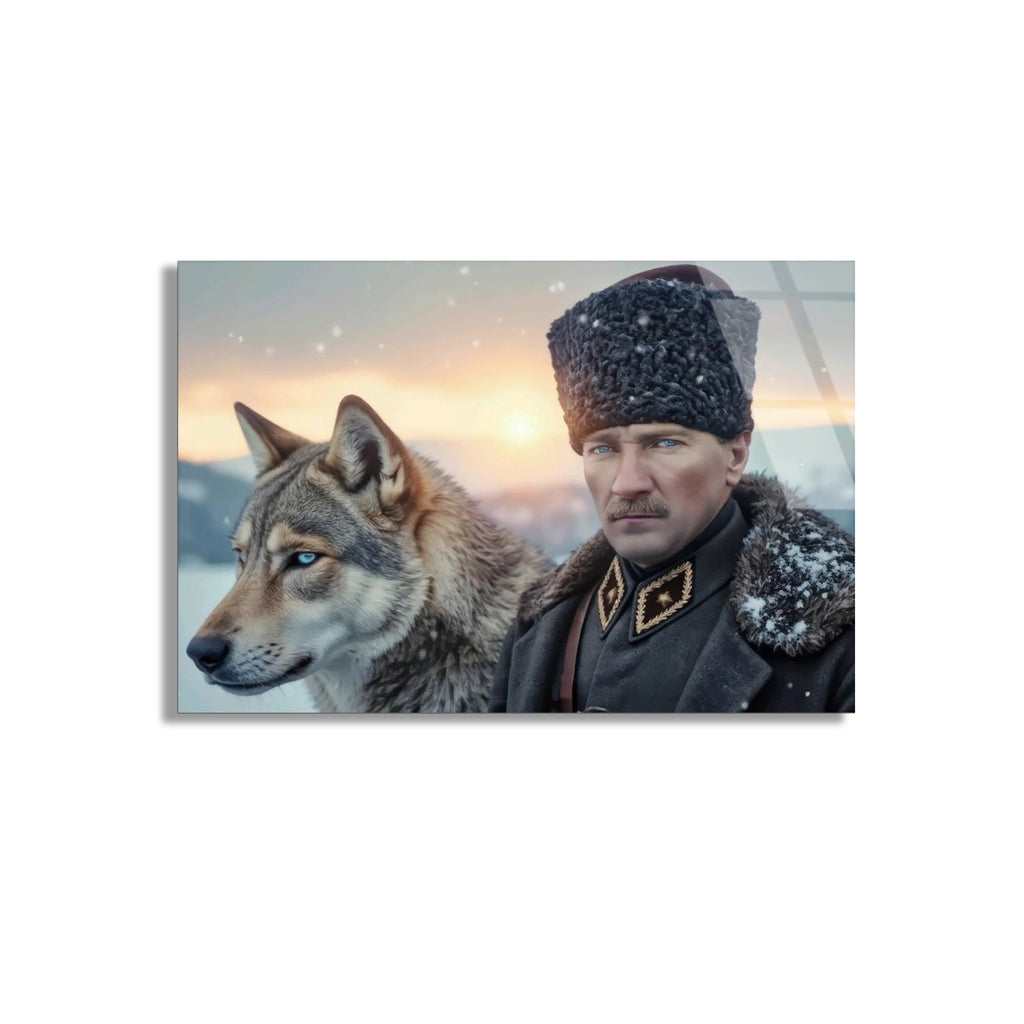 Atatürk Kurt Portresi Cam Tablo