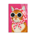 Atkili Gozluklu Kedi Cam Tablo