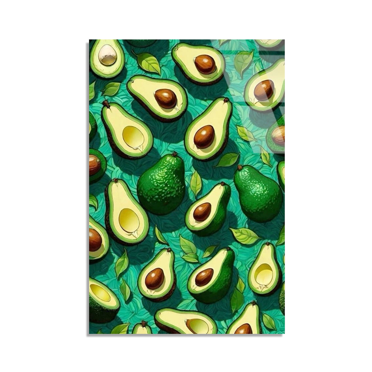 Avokado Deseni Yesil Cam Tablo