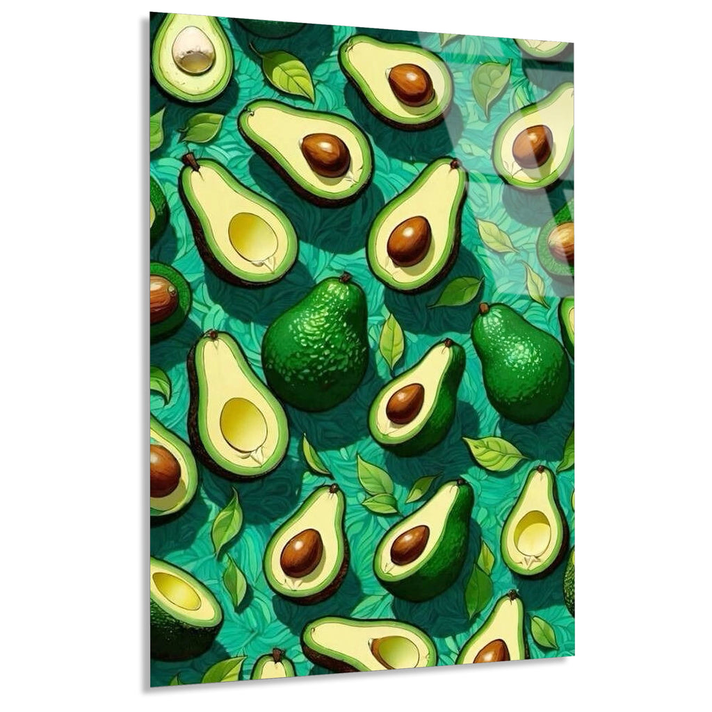 Avokado Deseni Yesil Cam Tablo
