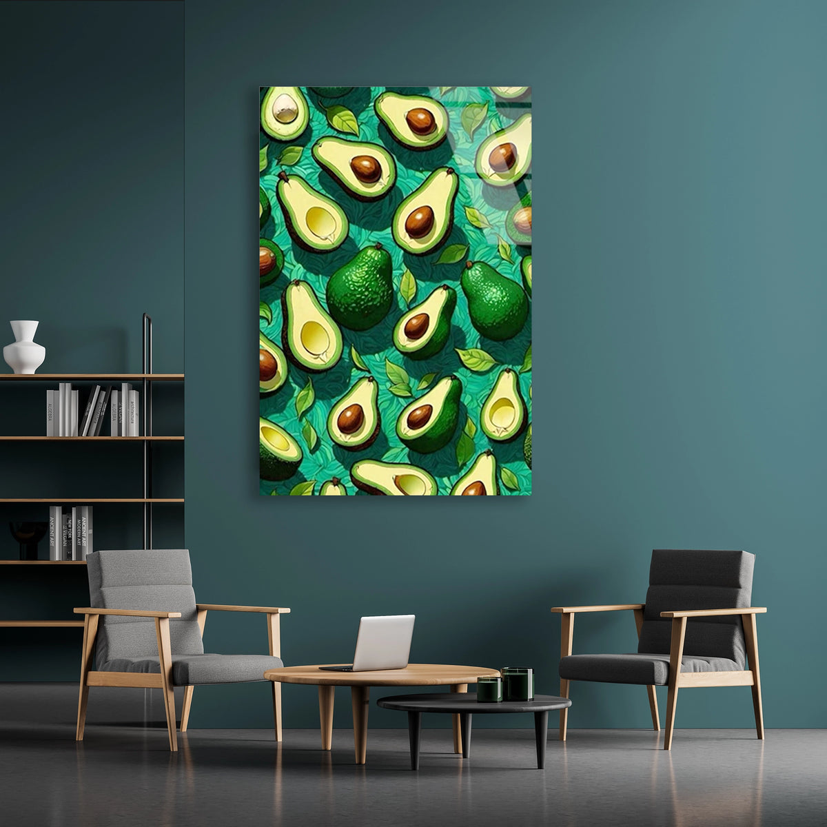 Avokado Deseni Yesil Cam Tablo