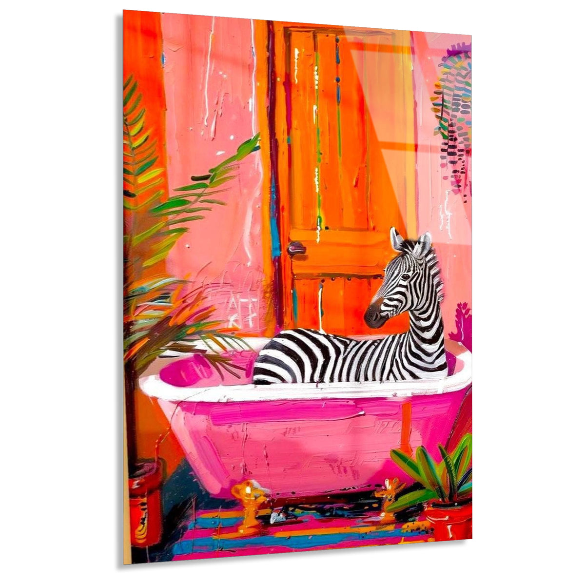 Banyoda Pembe Zebra Cam Tablo
