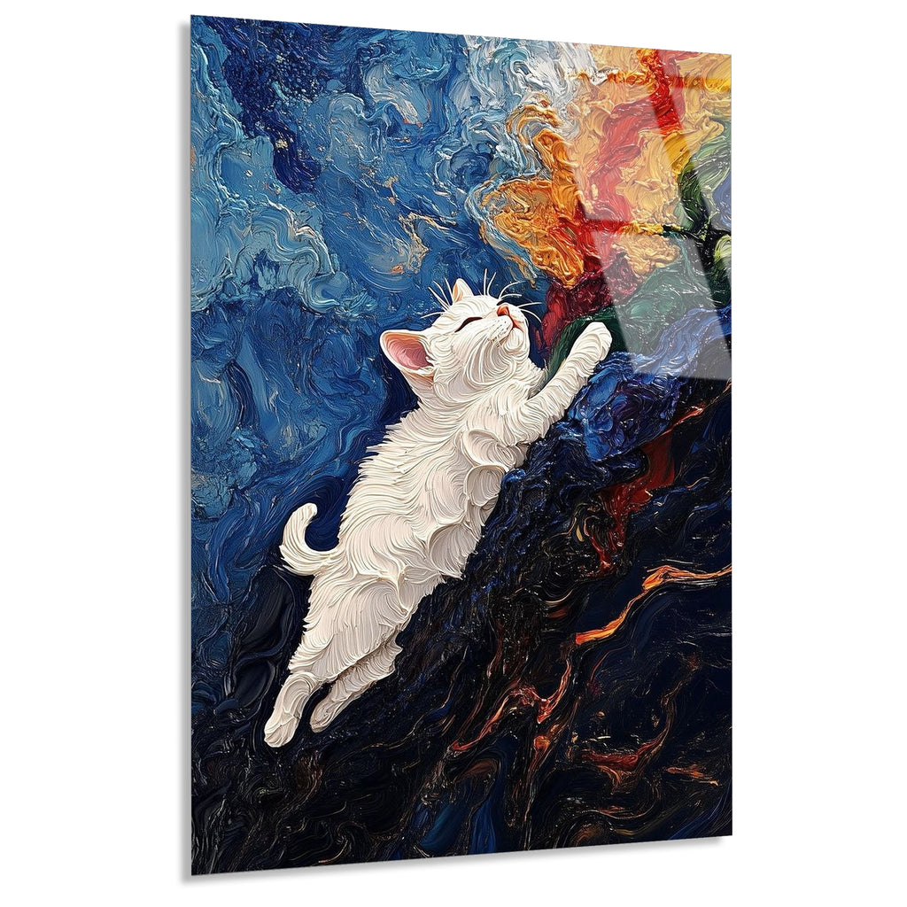 Beyaz Kedi Soyut Sanat Cam Tablo