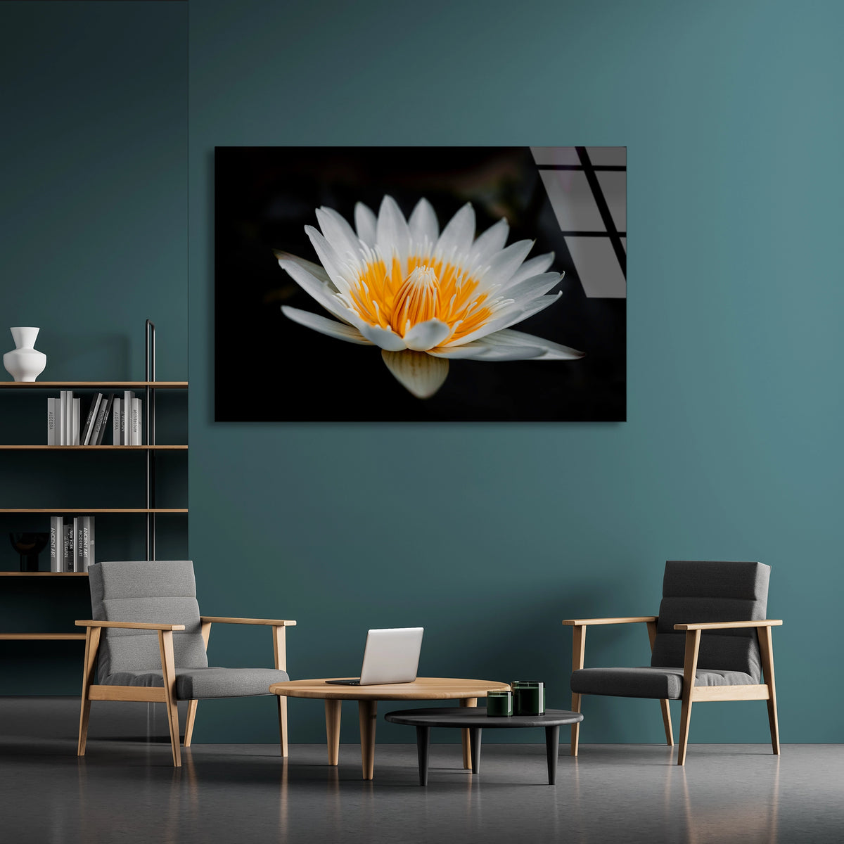 Beyaz Lotus Cicegi Cam Tablo