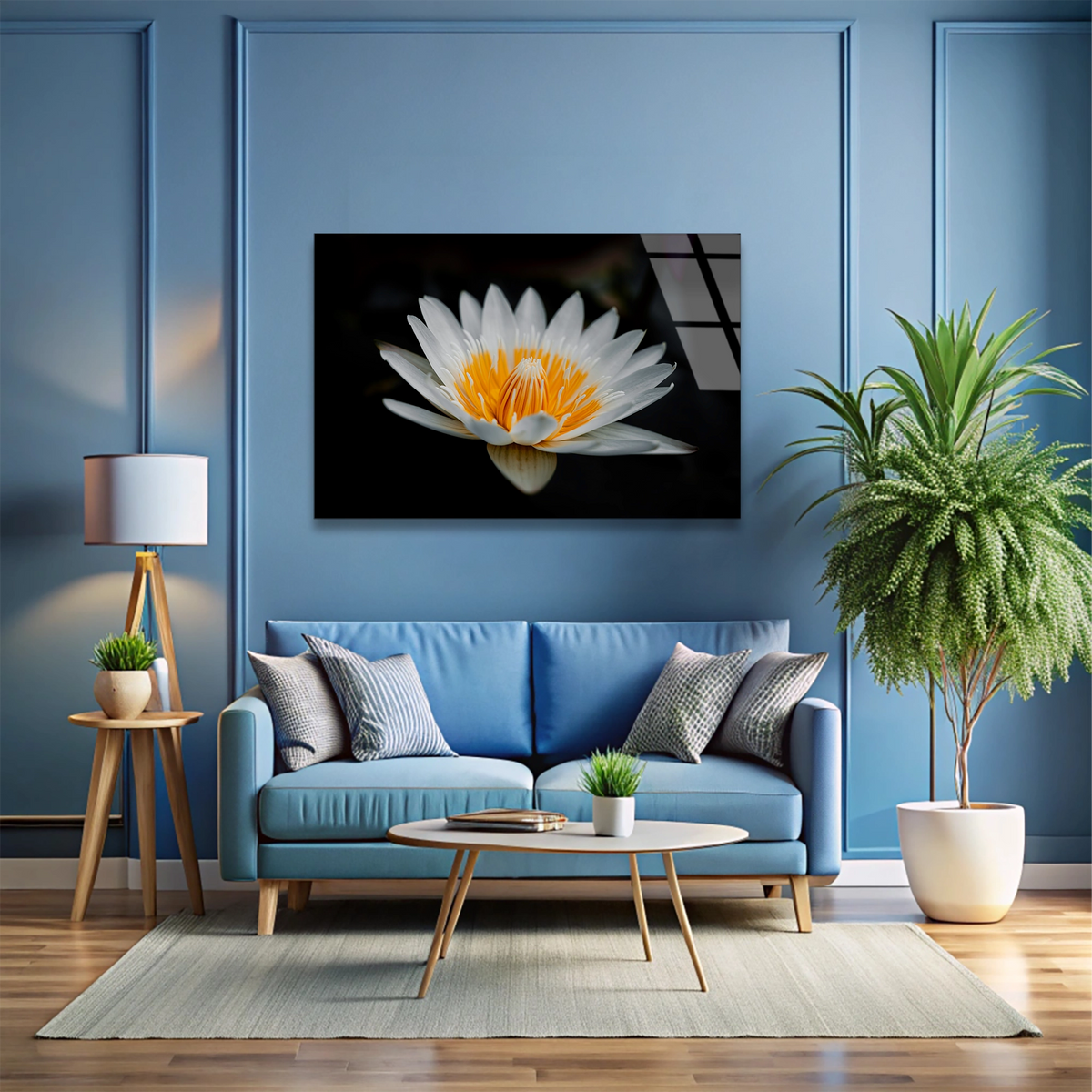Beyaz Lotus Cicegi Cam Tablo