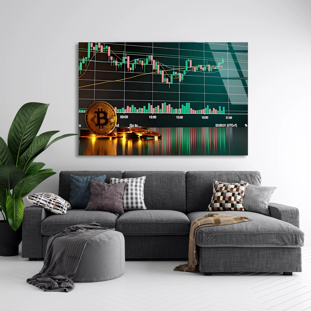 Bitcoin Mum Grafiği Cam Tablo