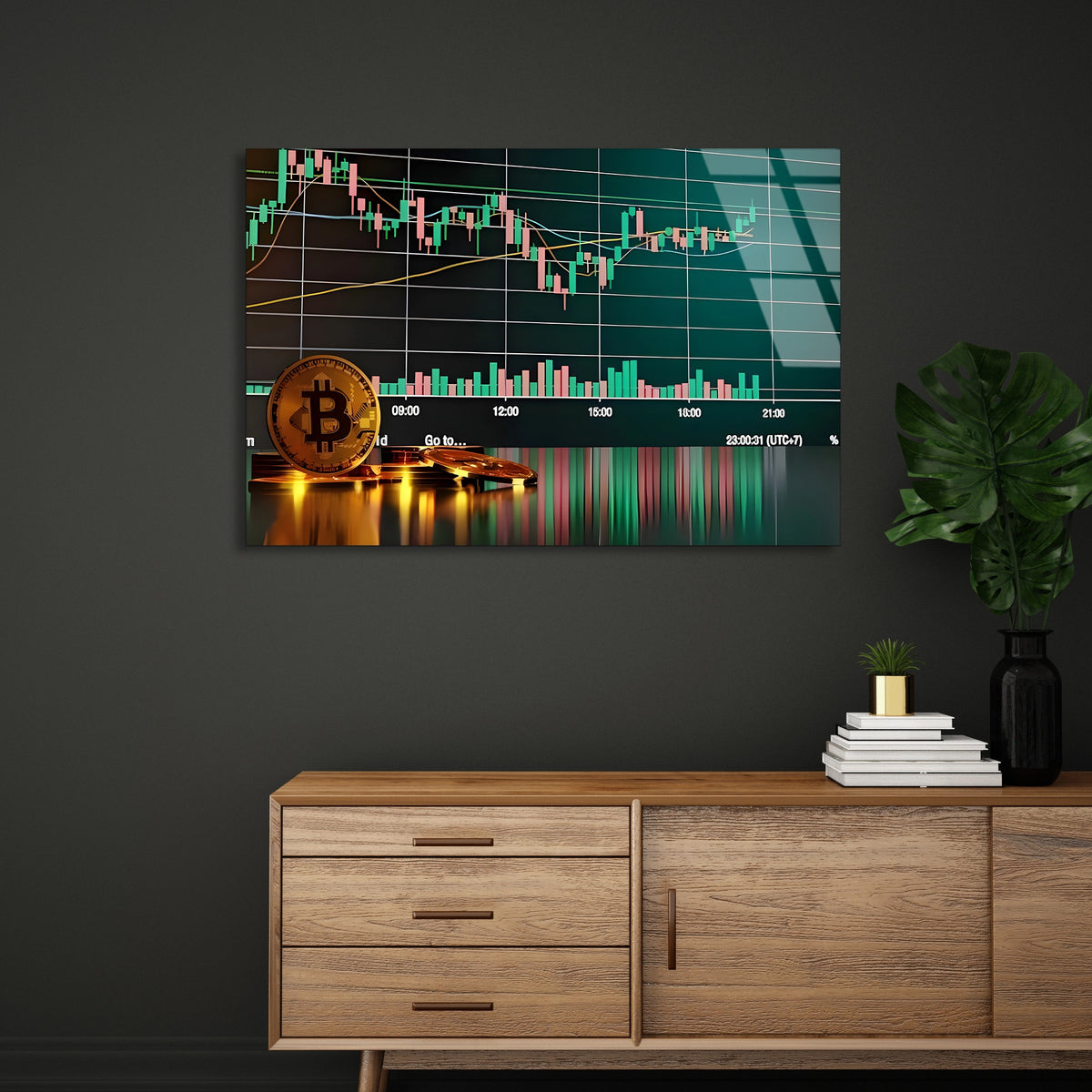 Bitcoin Mum Grafiği Cam Tablo