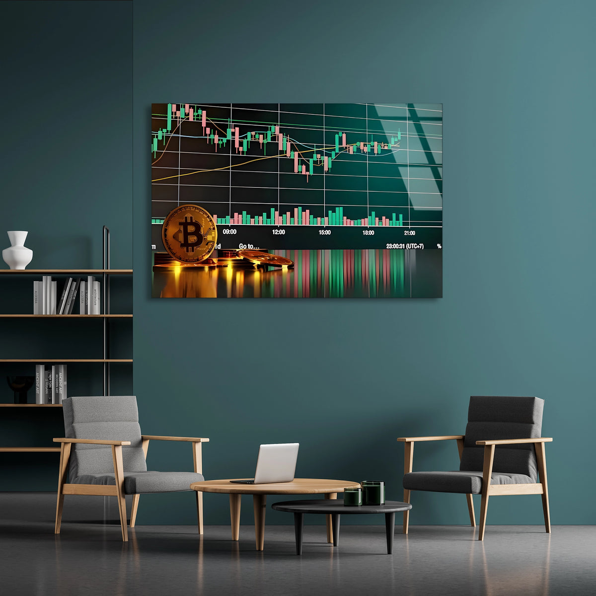 Bitcoin Mum Grafiği Cam Tablo
