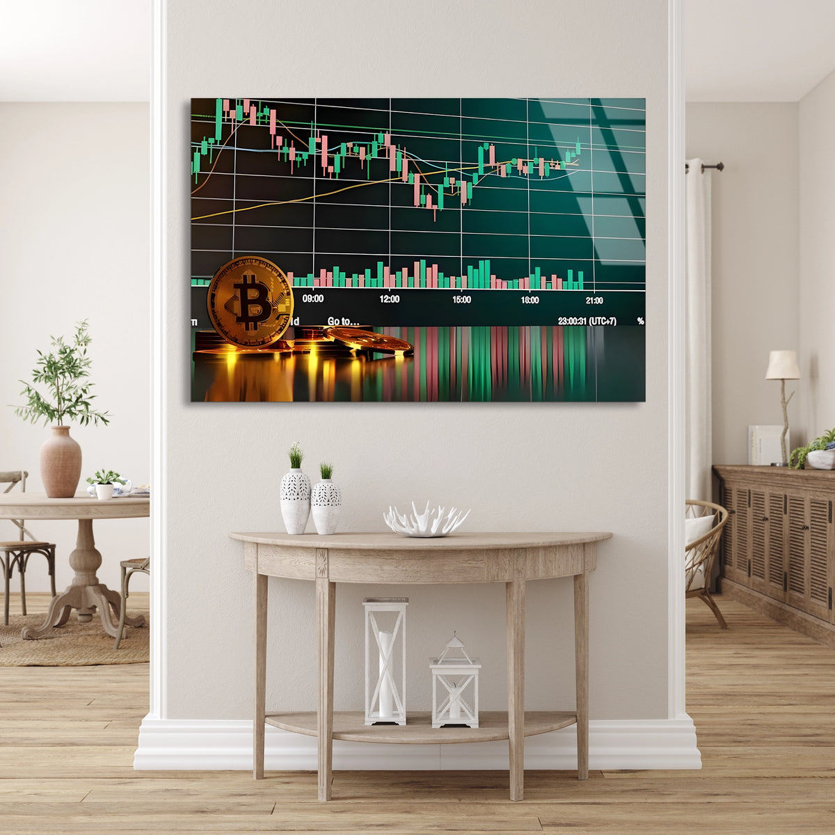 Bitcoin Mum Grafiği Cam Tablo