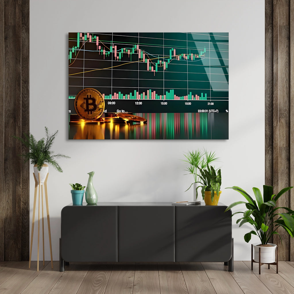 Bitcoin Mum Grafiği Cam Tablo