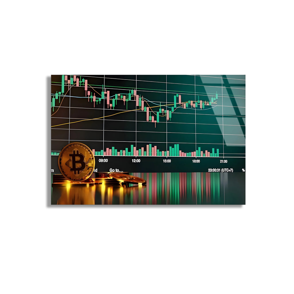 Bitcoin Mum Grafiği Cam Tablo