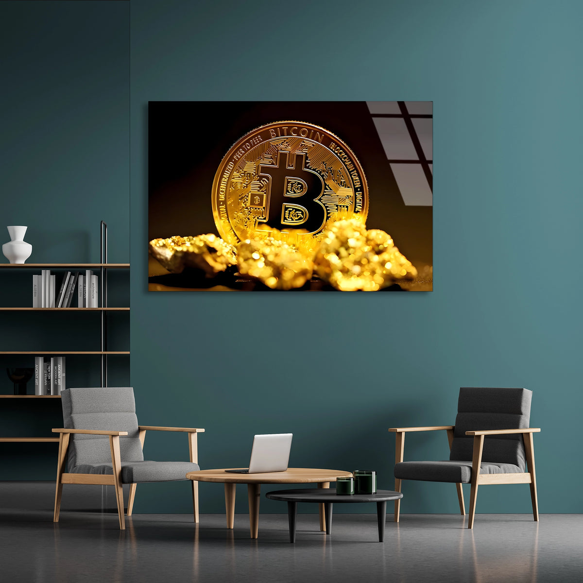 Bitcoin Ve Altın Cam Tablo