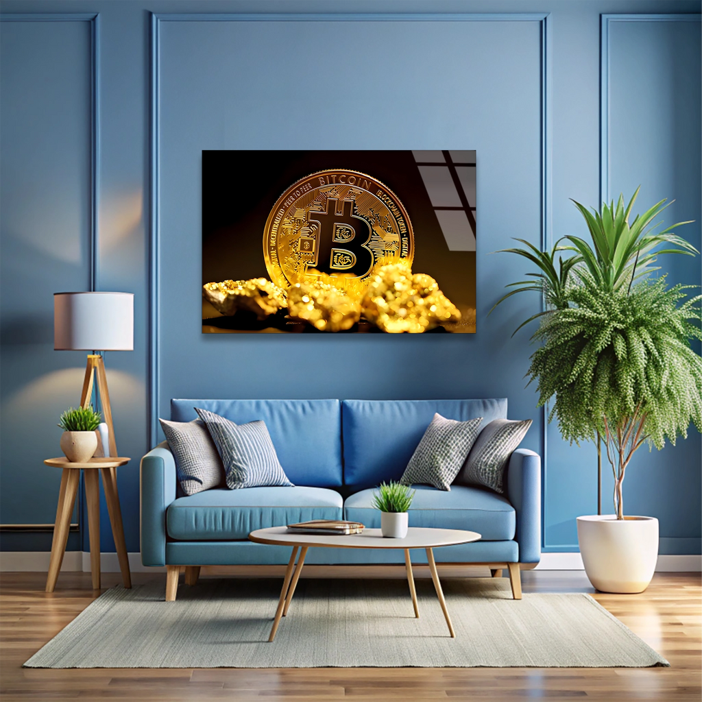Bitcoin Ve Altın Cam Tablo