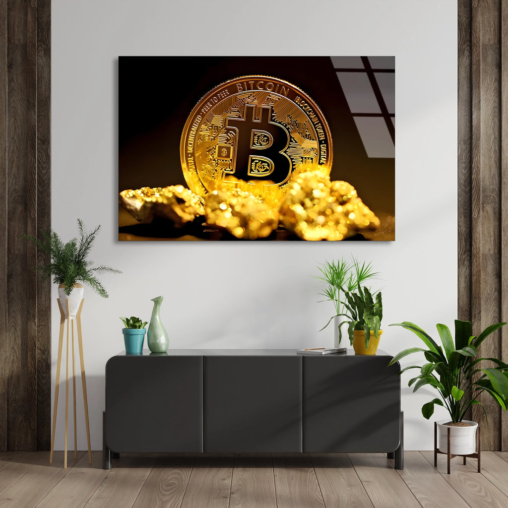 Bitcoin Ve Altın Cam Tablo