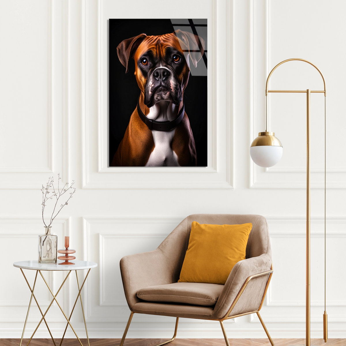 Boxer Köpek Cam Tablo – Hayvan Duvar Dekoru - DEG0923