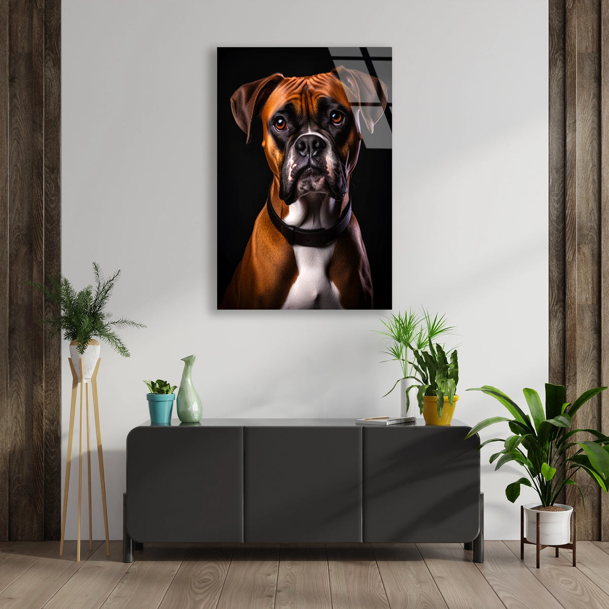 Boxer Köpek Cam Tablo – Hayvan Duvar Dekoru - DEG0923