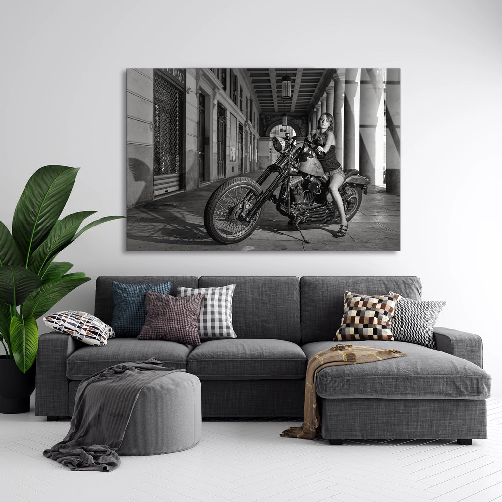 Chopper Motosiklet Kadın Cam Tablo