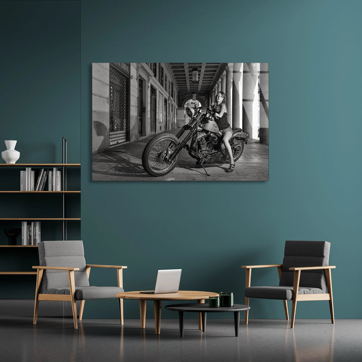 Chopper Motosiklet Kadın Cam Tablo