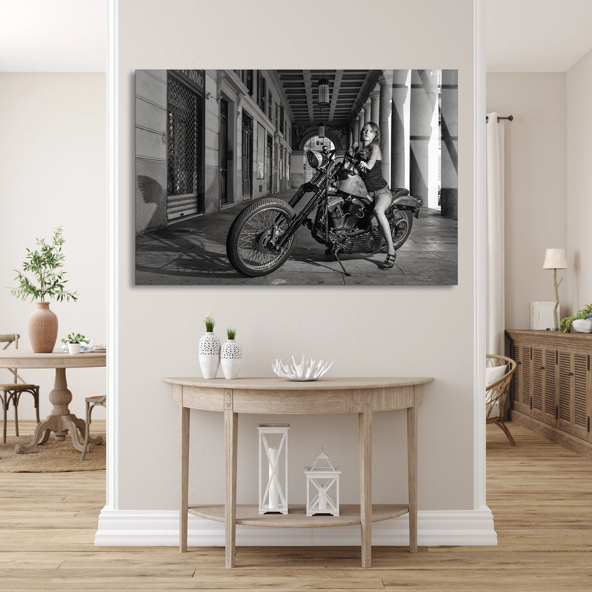 Chopper Motosiklet Kadın Cam Tablo