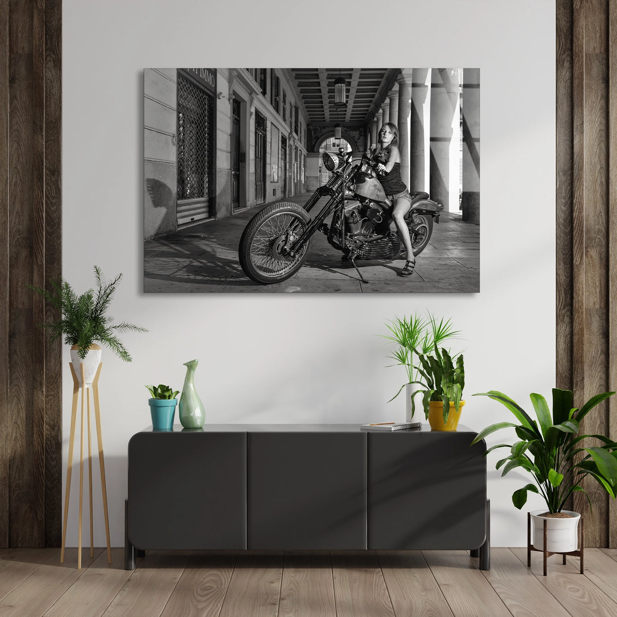 Chopper Motosiklet Kadın Cam Tablo