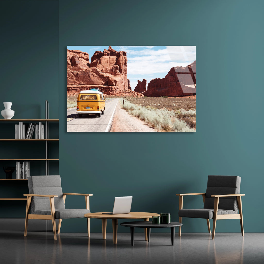 Çölde Karavan Yolculuk Cam Tablo