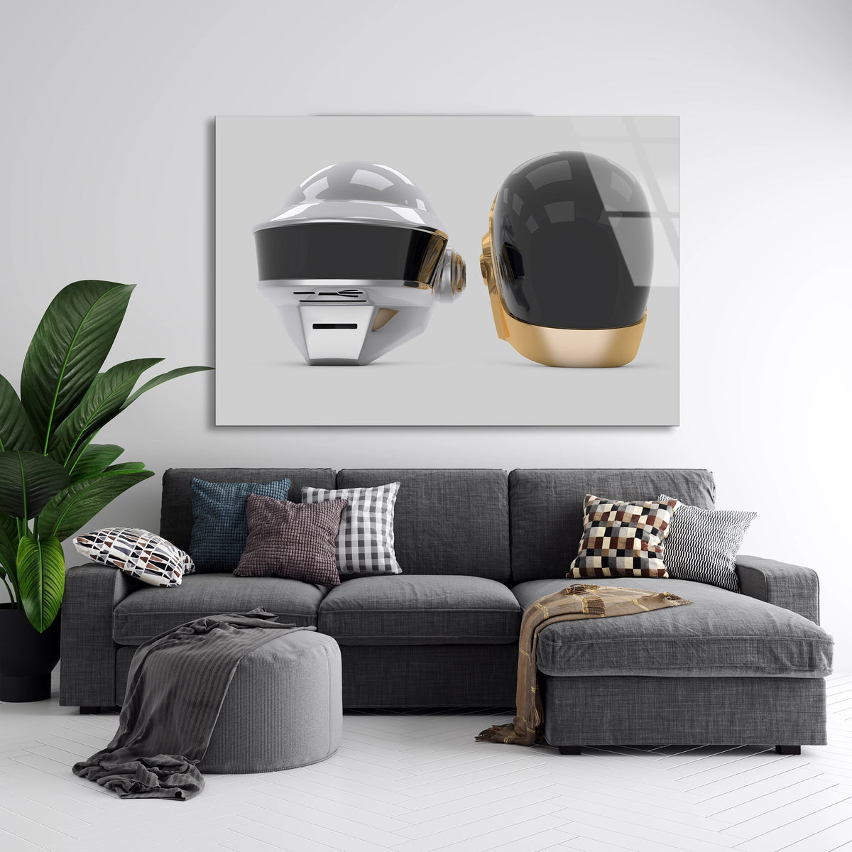 Daft Punk Kaskları Cam Tablo