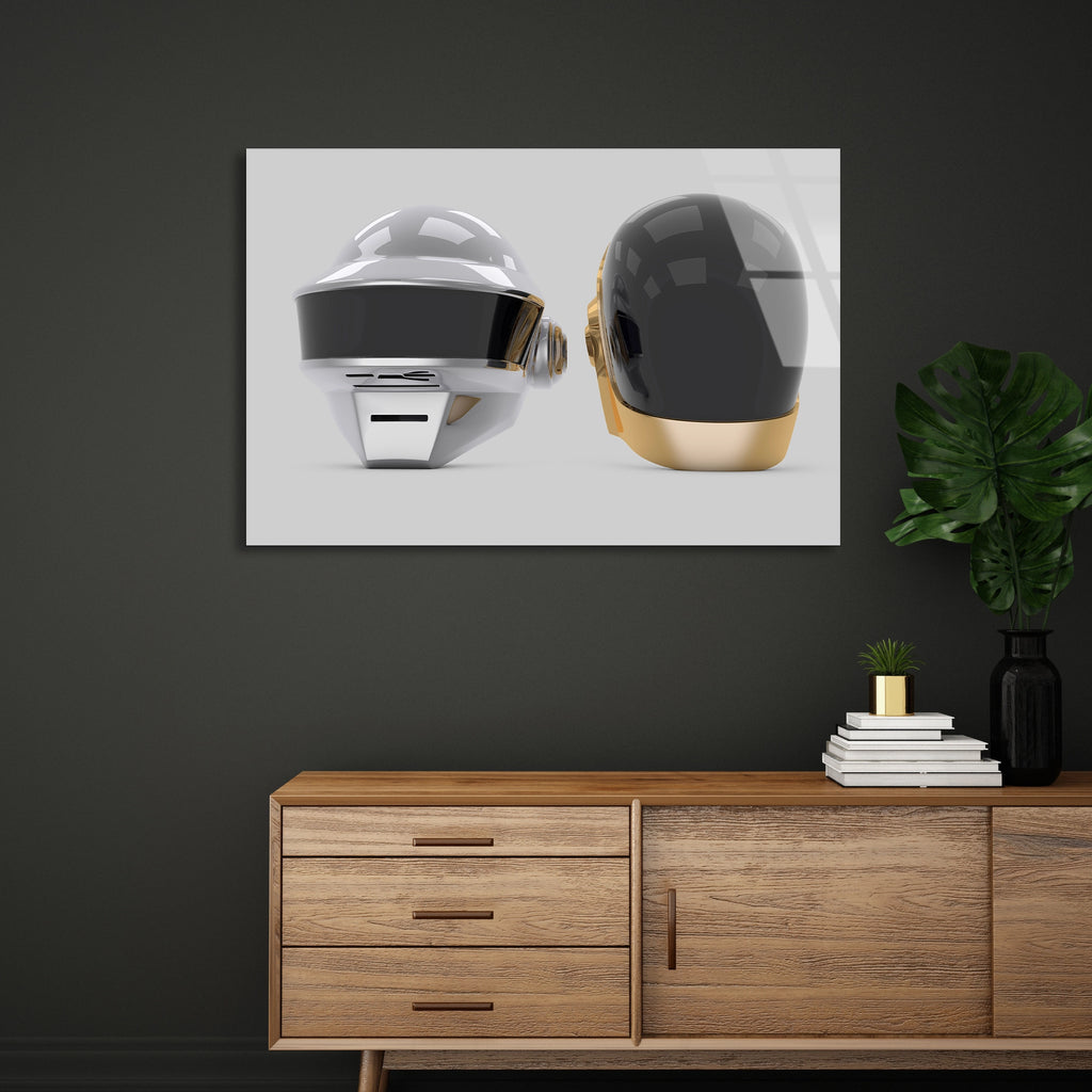 Daft Punk Kaskları Cam Tablo