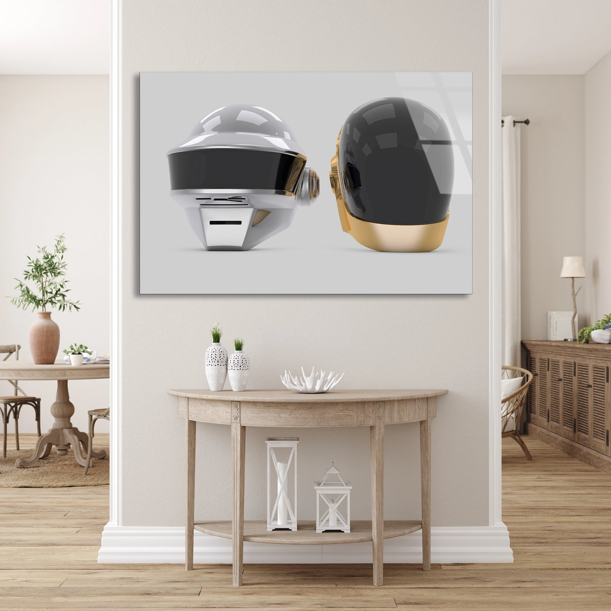 Daft Punk Kaskları Cam Tablo