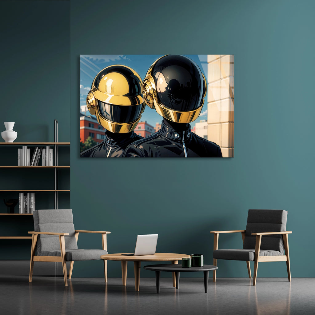 Daft Punk Kaskları Cam Tablo
