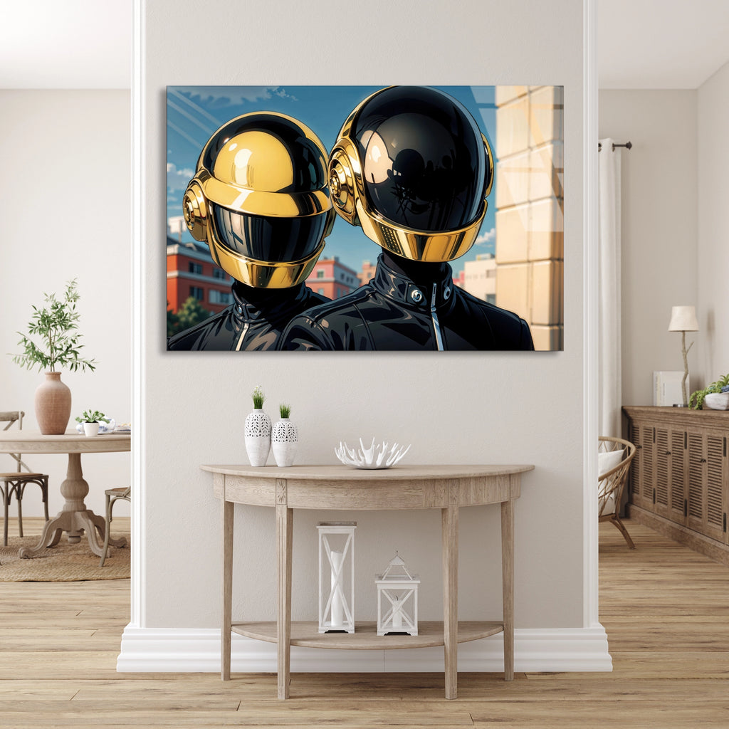 Daft Punk Kaskları Cam Tablo