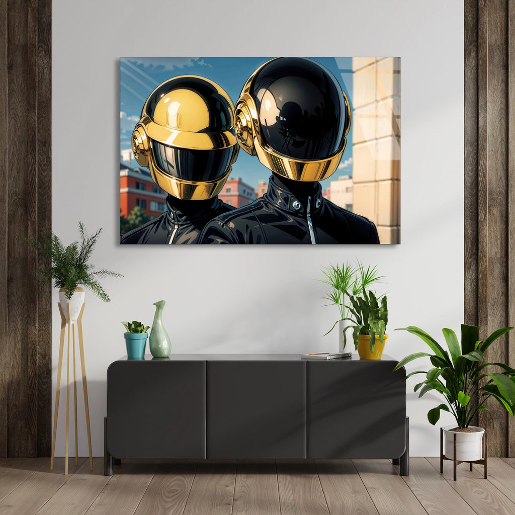 Daft Punk Kaskları Cam Tablo