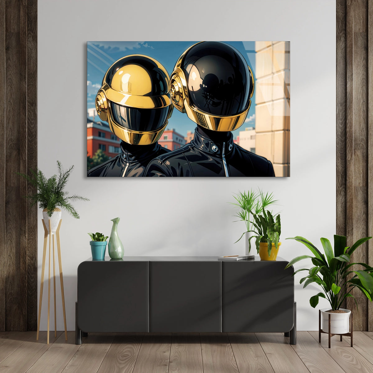 Daft Punk Kaskları Cam Tablo