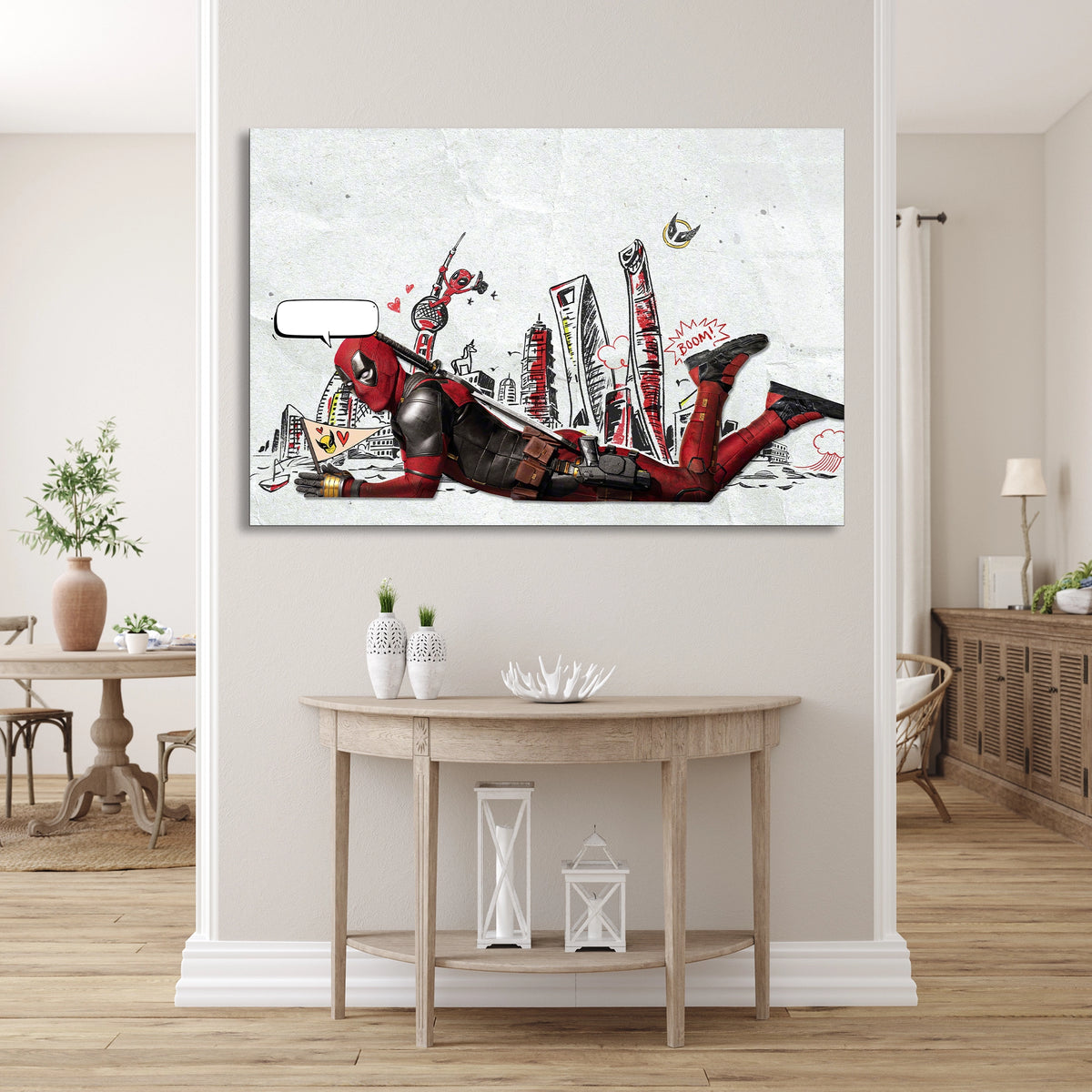 Deadpool Çizim Cam Tablo